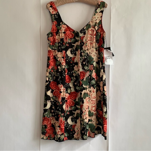Anna Sui Floral Crepe button down mini dress black multi - Picture 2 of 13
